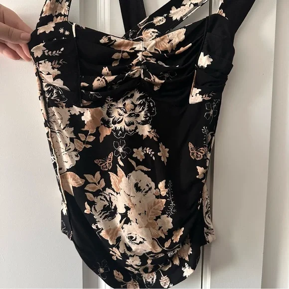 ✨ Free People Ginger Snap Cross Back Black Tank Top – Size Medium ✨ Boho Floral - Picture 5 of 7